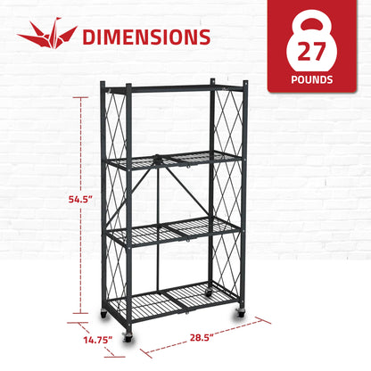 Origami 4 Pack 4 Tier Folding Garage Shelves Heavy Duty Shelving with Wheels - 415228