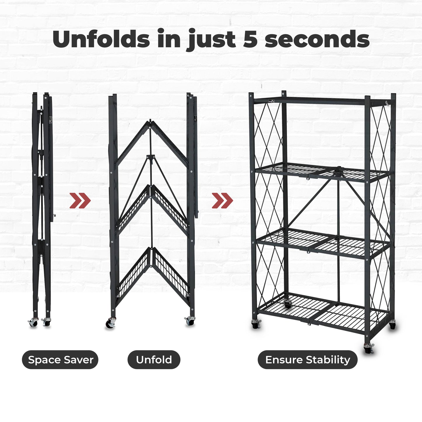 Origami 4 Pack 4 Tier Folding Garage Shelves Heavy Duty Shelving with Wheels - 415228
