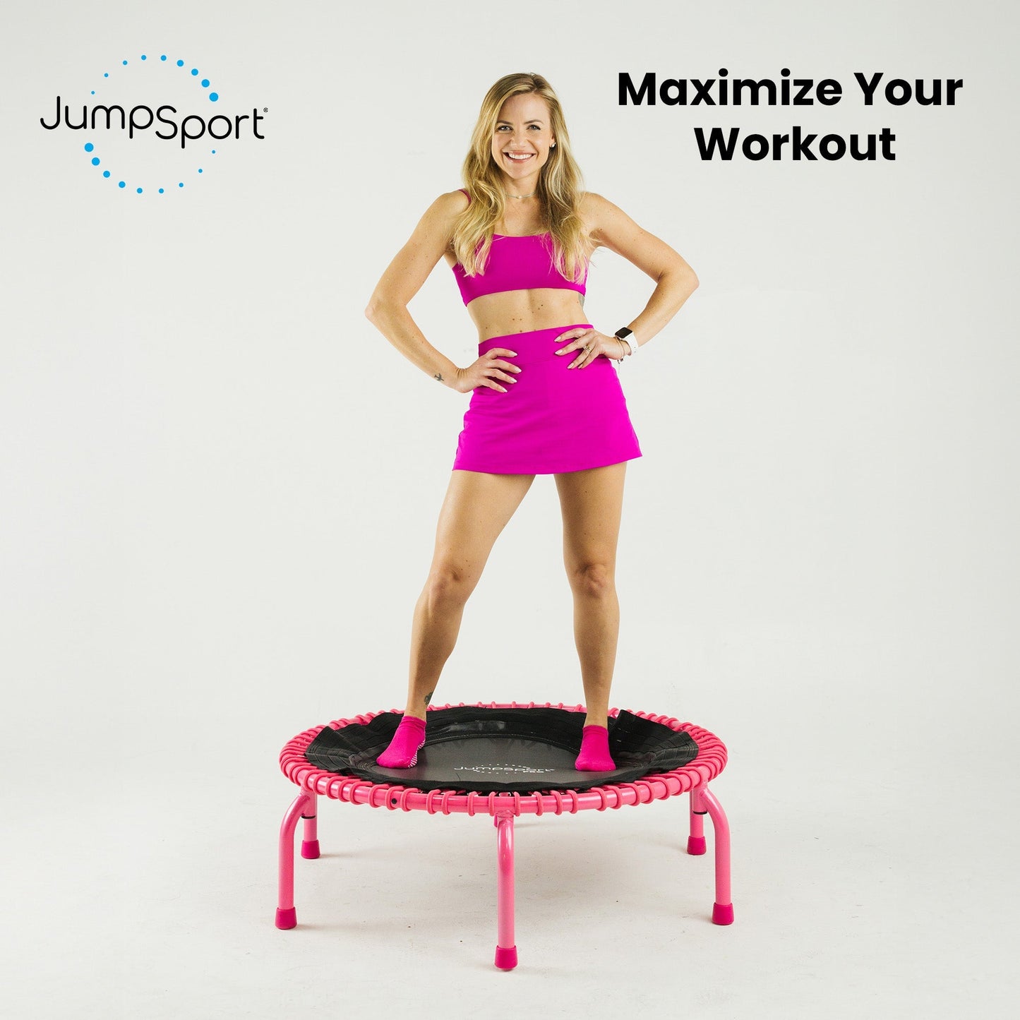 Disc-O-Bed JumpSport 350 PRO Fitness Trampoline, Cardio Workout Equipment, 39 Inch, Blossom - 415466