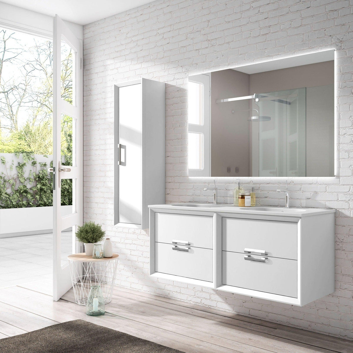 Lucena Bath 48" DÃ©cor Tirador Double Floating Vanity in White, Black, Gray or White and Silver. - Backyard Provider