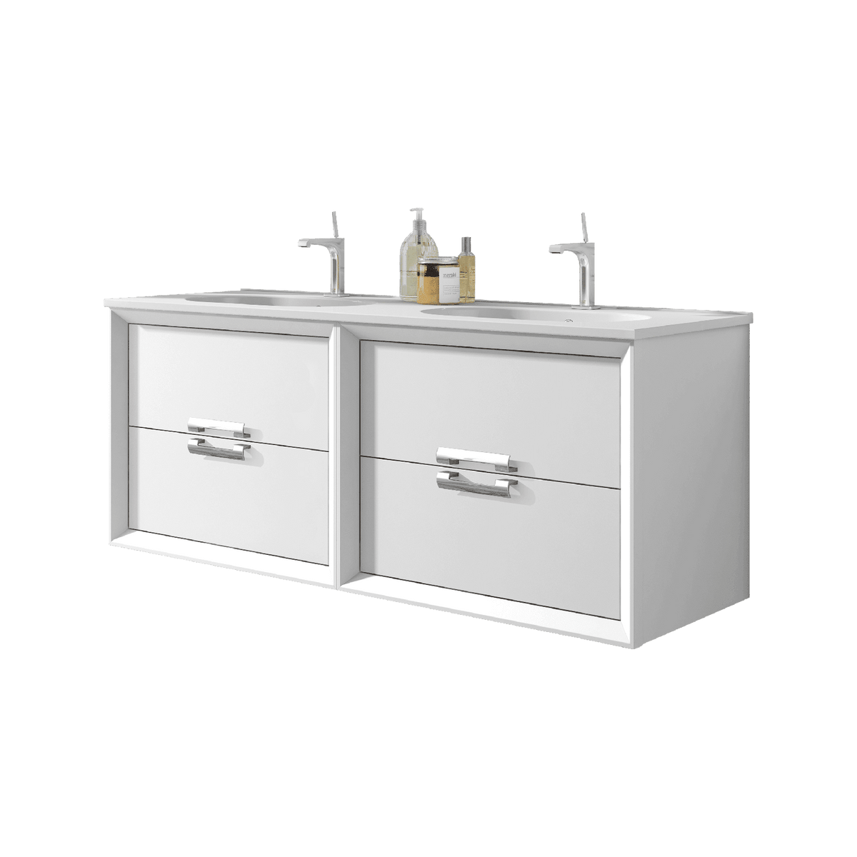 Lucena Bath 48" DÃ©cor Tirador Double Floating Vanity in White, Black, Gray or White and Silver. - Backyard Provider