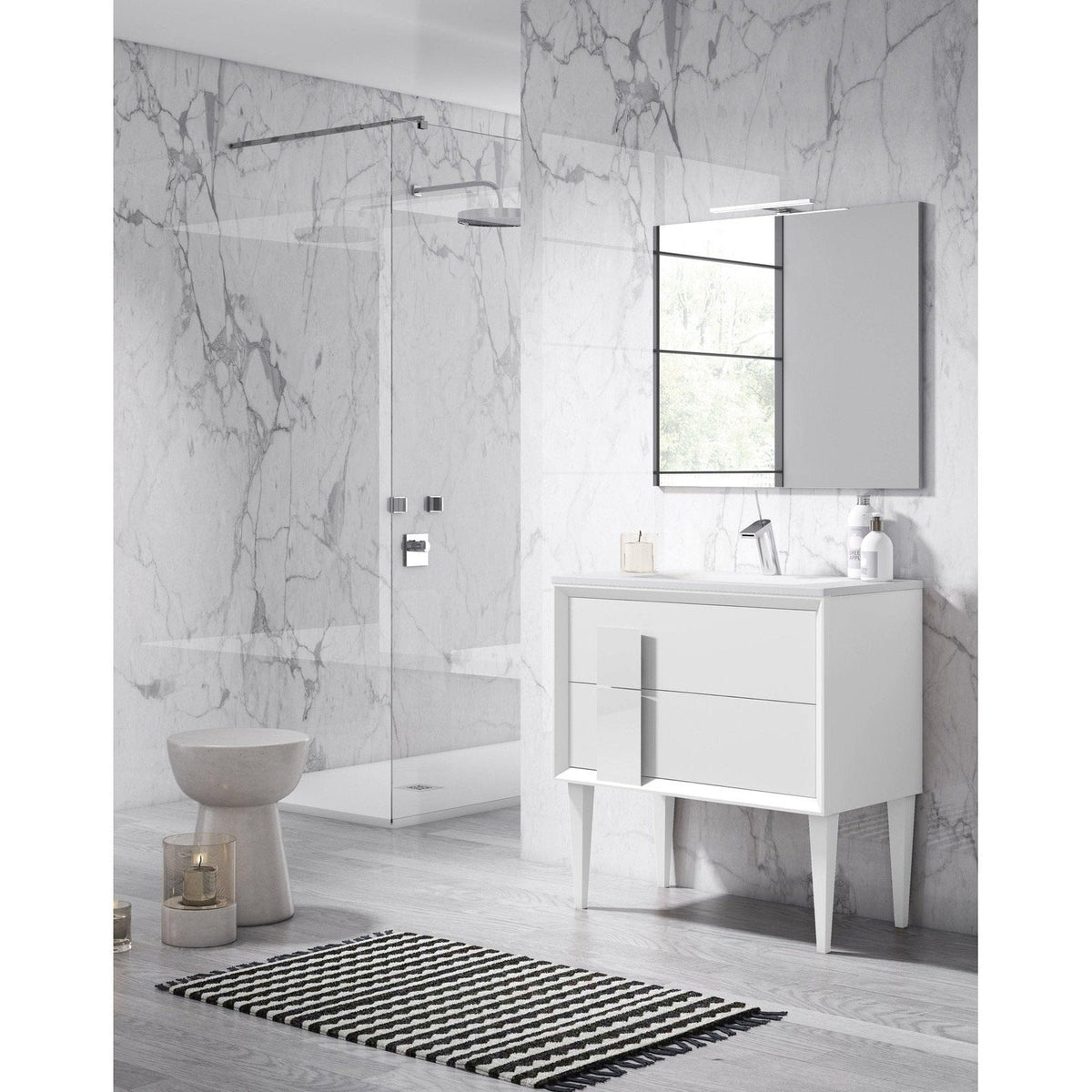 Lucena Bath 32" DÃ©cor Cristal Freestanding Vanity in White/Black/Grey and glass handle - Backyard Provider