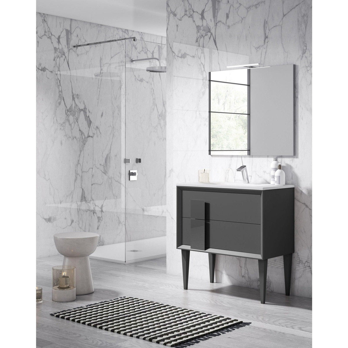 Lucena Bath 40" DÃ©cor Cristal Freestanding Vanity in White / Black / Grey and glass handle - Backyard Provider