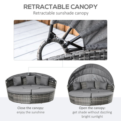 Outsunny Round Outdoor Daybed with Canopy, 4-Piece Sectional Outdoor Sofa, 3 Chairs, Tea Table, Gray - 862-047