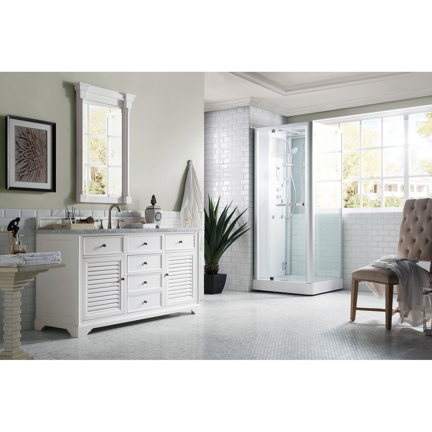 James Martin Vanities Savannah 60" Bright White Single Vanity - 238-104-V60S-BW-3AF