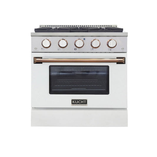 Kucht 30" Pro-Style Propane Gas Dual Fuel Range in White with Rose Gold Accents, KDF302/LP-W-ROSE - KDF302/LP-W-ROSE