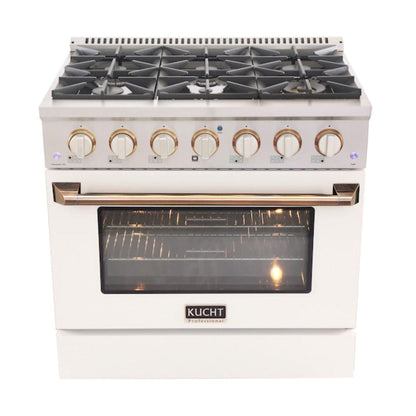 Kucht 36" Pro-Style Propane Gas Dual Fuel Range in White with Gold Accents, KDF362/LP-W-GOLD - KDF362/LP-W-GOLD