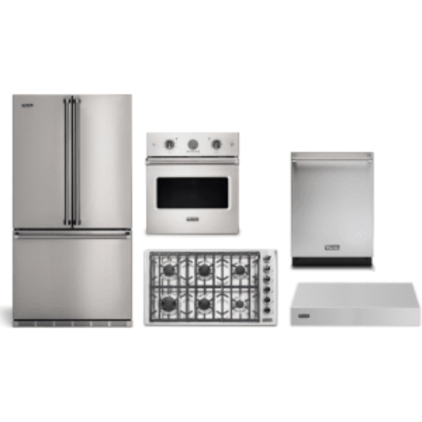 Viking 5-Piece Package 36 Counter-Depth French-Door Refrigerator and 36 5 Cooktop and 30 Wall Oven and 24 Integrated Dishwasher and 36 Hood - RVFFR336SS