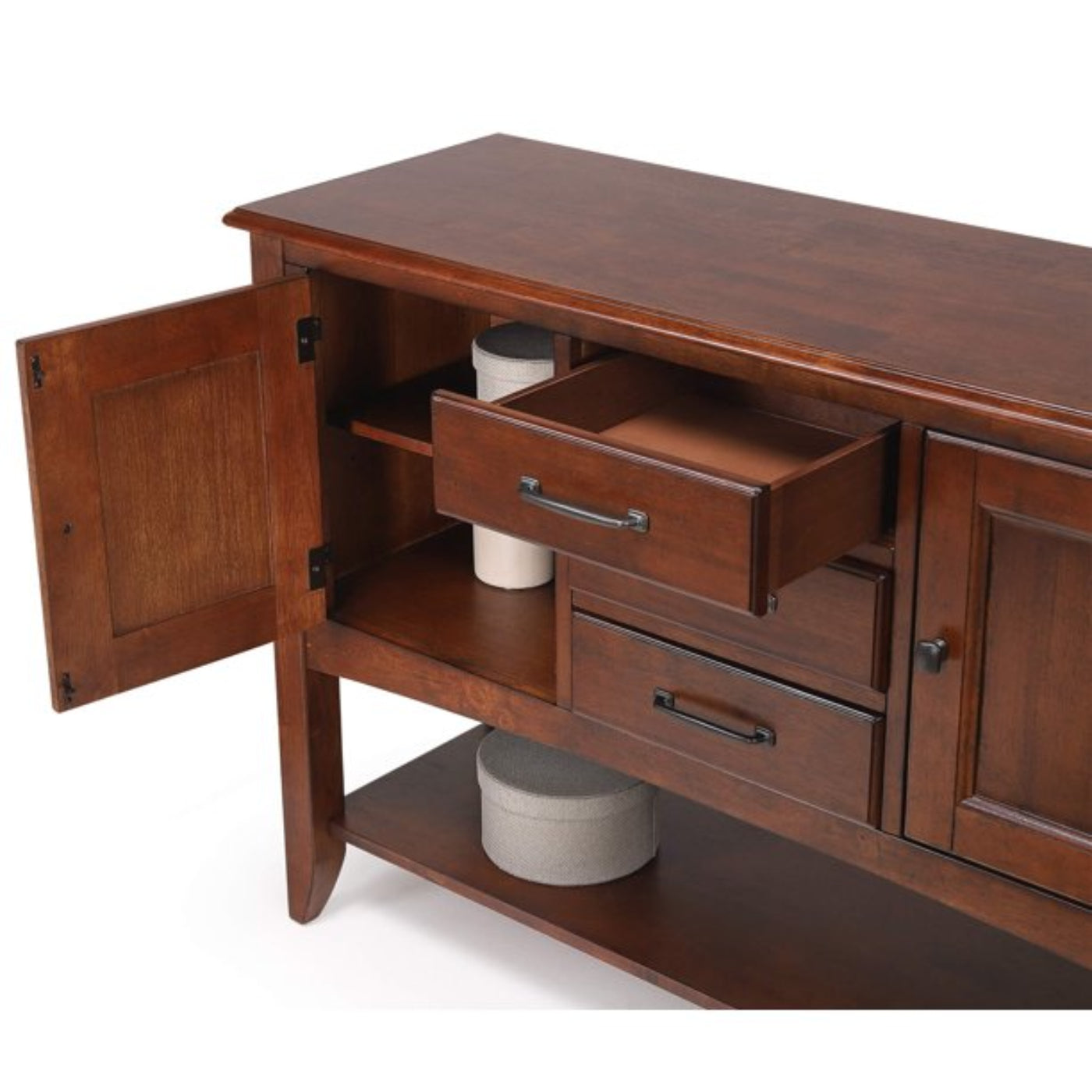 Sunset Trading Andrews Sideboard with Large Display Shelf | 3 Drawers 2 Storage Cabinets | Chestnut Brown  - DLU-ADW1122-SB-CT