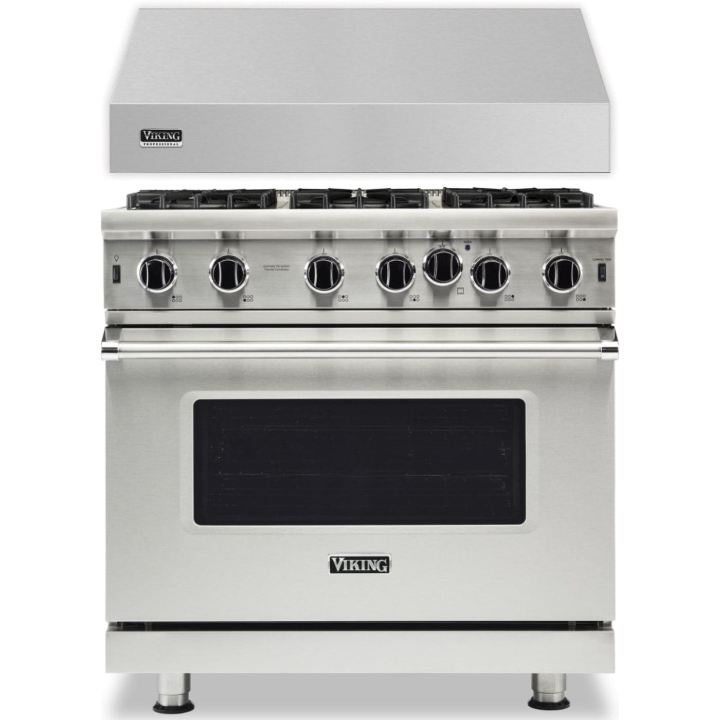 Klein Tools -Piece Package 36 Inch Freestanding Professional Gas Range and 36 Inch Wall Mount Range Hood - VGIC53626BSSLP