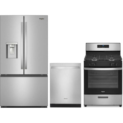 Whirlpool 3-Piece Package 36 Inch Freestanding French Door Refrigerator and 30 Inch Freestanding Gas Range and 24 Inch Fully Integrated Dishwasher - WRFF3536SZ&nbsp;