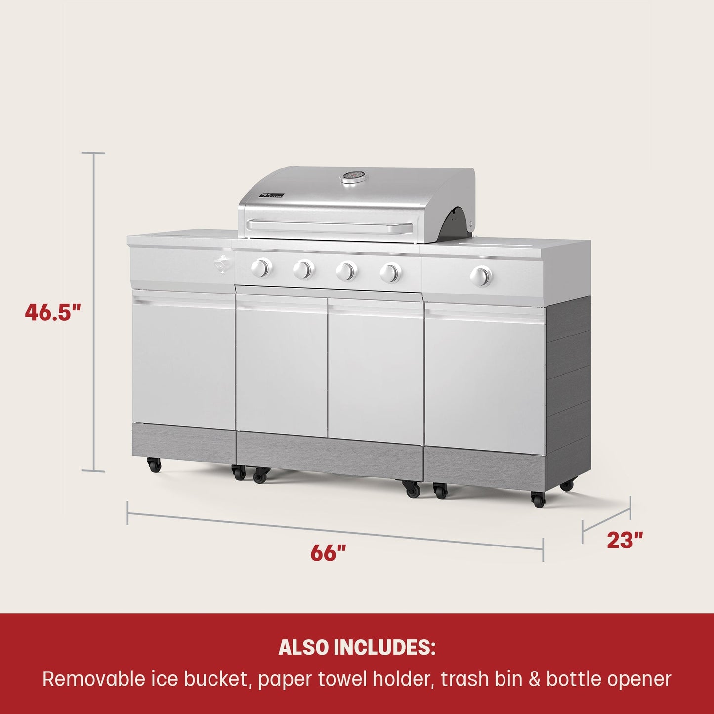 TYTUS Fresno 5-Burner LP/NG Convertible Grill in Stainless Steel + Carbon Wood - TDT-021-0705