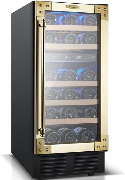 AOBOSI 28Bottles 15 Inch Retro Dual Zone Wine Cooler - JC-85B-RP