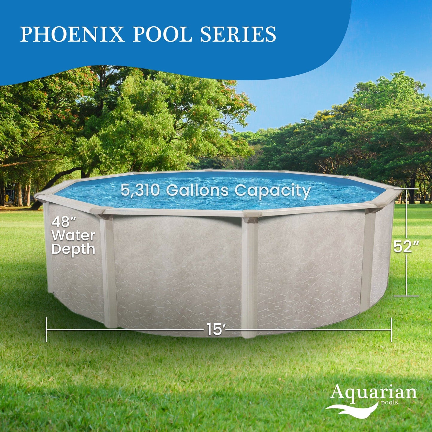 Aquarian Phoenix Series 15 Foot x 52 Inch Steel Frame Above Ground Swimming Pool - 74470