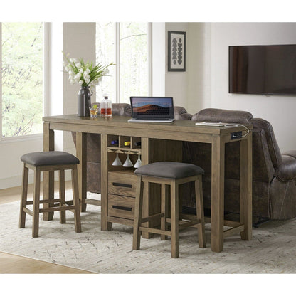 Sunset Trading Saunders 3PC Console Bar Table & Stool Set with Charging Station  - ED-D18620TCB-3P