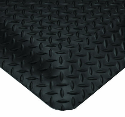 Wearwell Diamond-Plate SpongeCote UltraSoft Mat, 3' Width x 10' Length x 15/16" Thickness, Black - 414.1516x3x10BK
