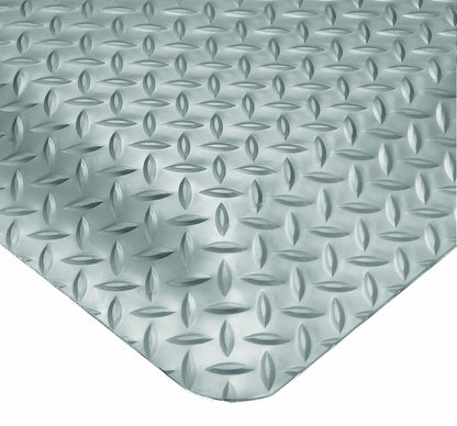 Wearwell Diamond-Plate SpongeCote UltraSoft Mat, 2' Width x 75' Length x 15/16" Thickness, Gray - 414.1516x2x75GY