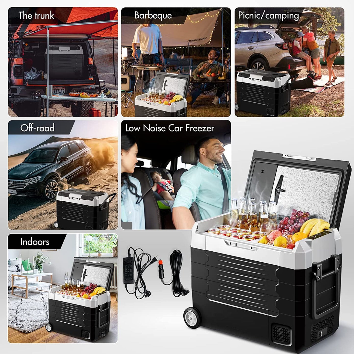AOBOSI Portable Fridge on Wheels with Foldable Handles 59qt/55L - CE-EA55-BKW