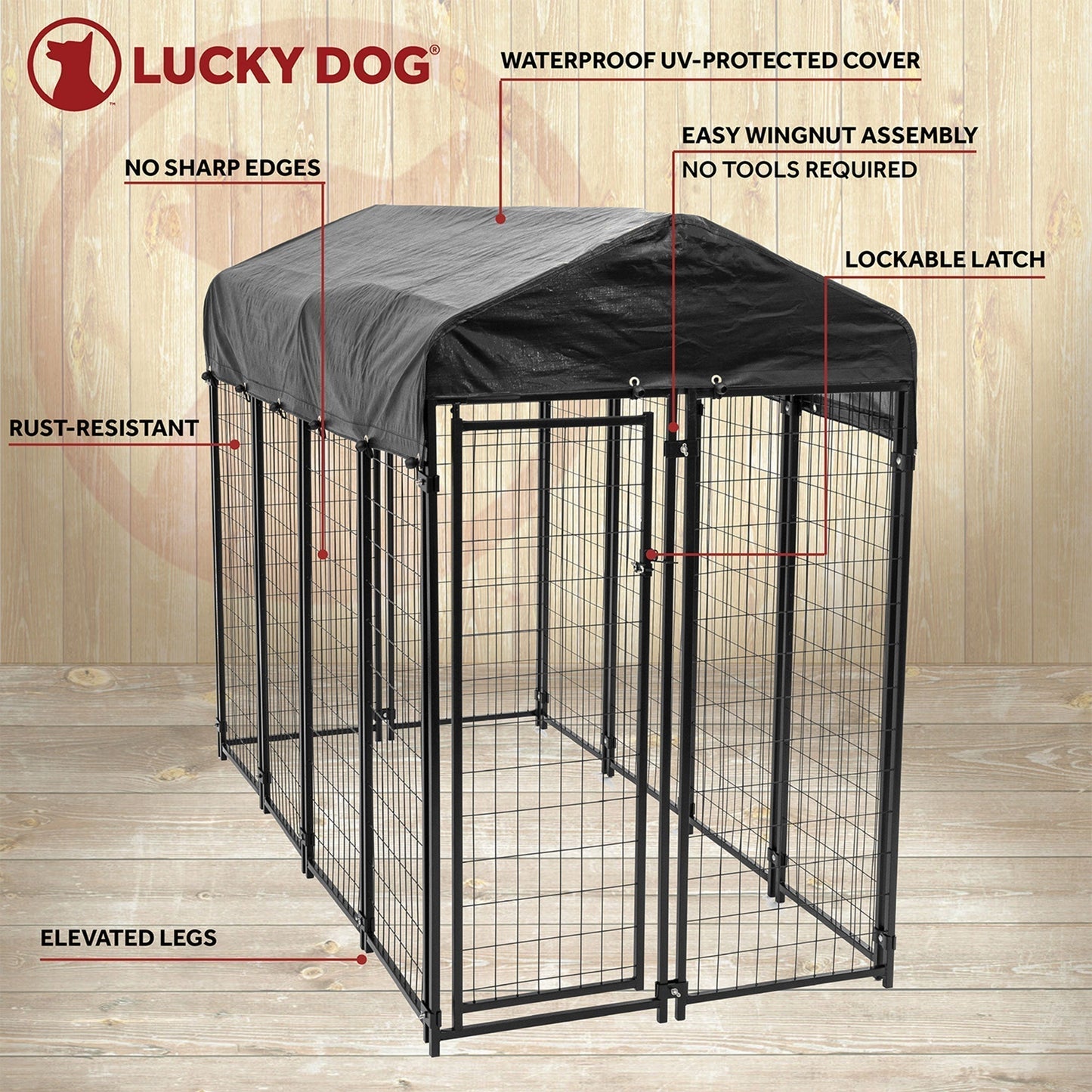 Lucky Dog Uptown Large Outdoor Covered Kennel Secure Fenced Pet Dog Crate, Black - 90333