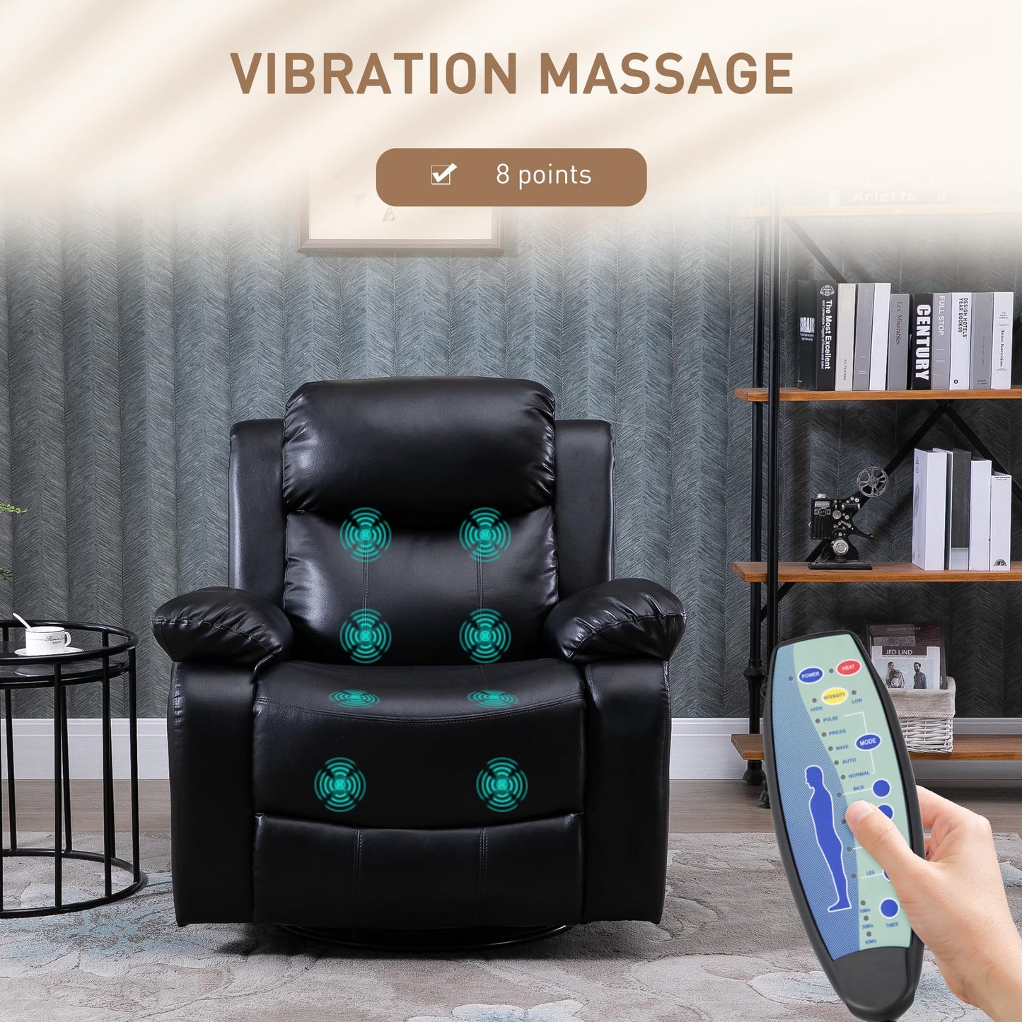 HomCom PU Leather Massage Recliner Chair, Swivel Rocker Sofa with Remote Control, Footrest, - B0BG7VCSHM