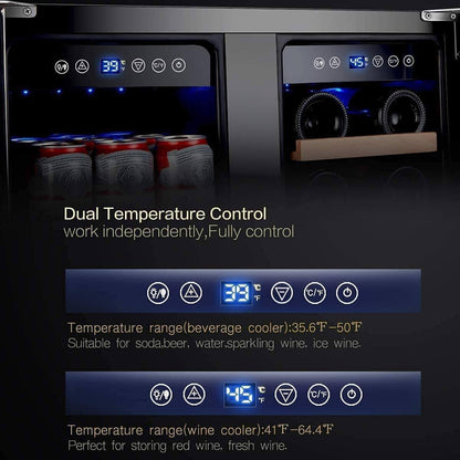 AOBOSI 24 Inch Beverage and Wine Cooler Dual Zone 2-IN-1 Hold 18 Bottles and 57 Cans -  YC120-2D
