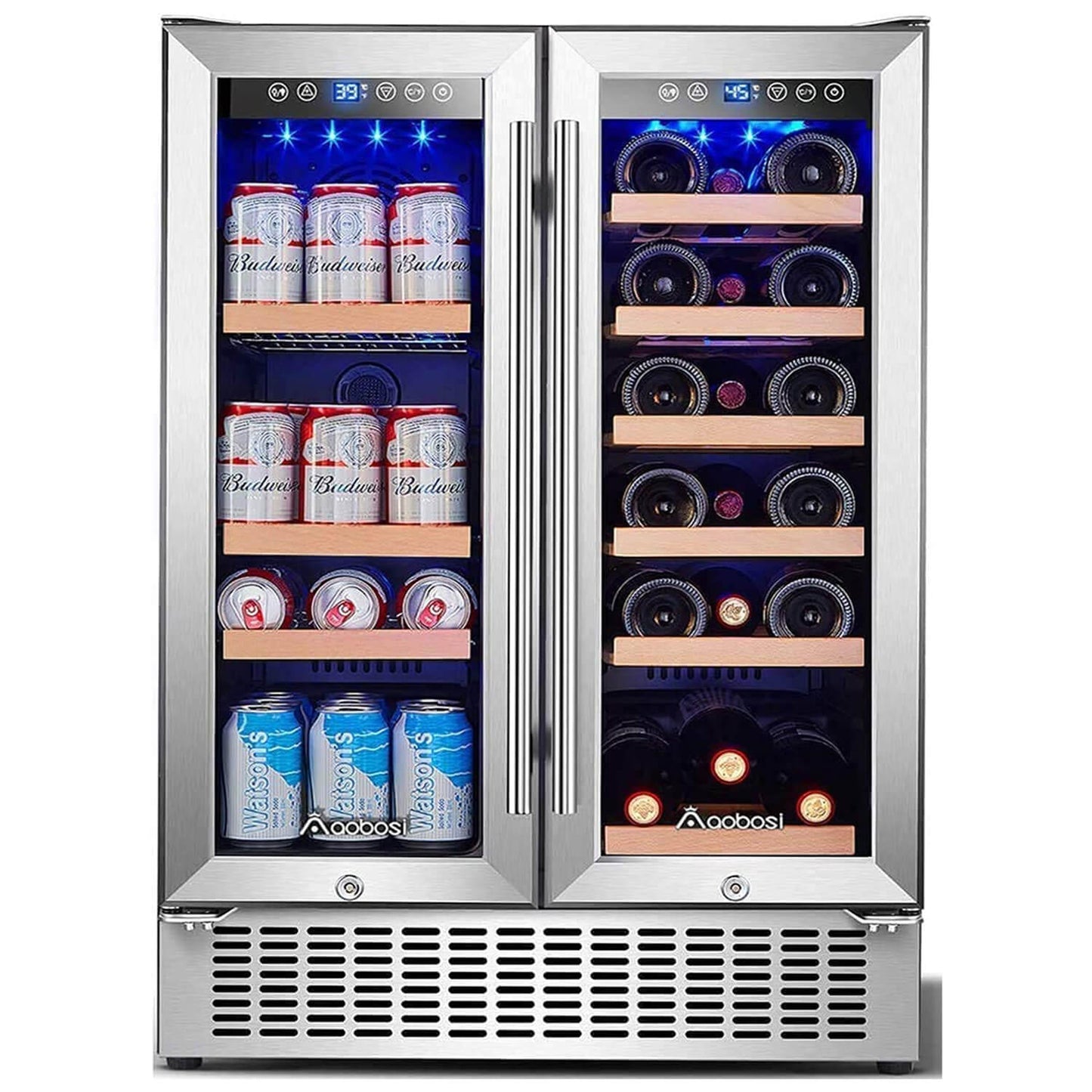 AOBOSI 24 Inch Beverage and Wine Cooler Dual Zone 2-IN-1 Hold 18 Bottles and 57 Cans -  YC120-2D