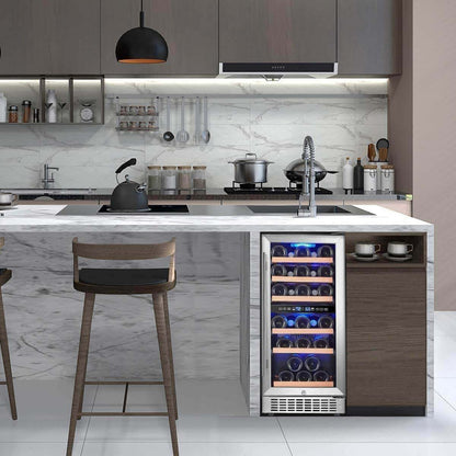 AAOBOSI Wine Cooler Refrigerator 15 inch Dual Zone Wine Fridge for 30 Bottles -  YC-100B