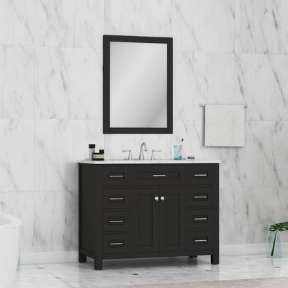 Alya Bath Norwalk 42" Single Espresso Freestanding  Bathroom Vanity With Carrara Marble Top, Ceramic Sink and Wall Mounted Mirror - HE-101-42-E-CWMT + HE-101/102-42-E-M