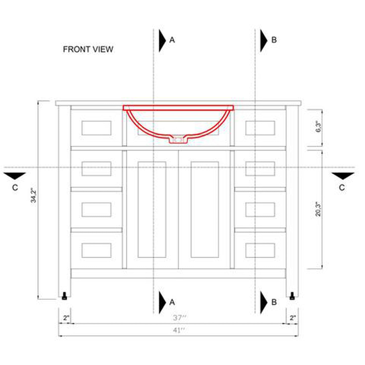 Alya Bath Norwalk 42" Single Espresso Freestanding  Bathroom Vanity With Carrara Marble Top, Ceramic Sink and Wall Mounted Mirror - HE-101-42-E-CWMT + HE-101/102-42-E-M