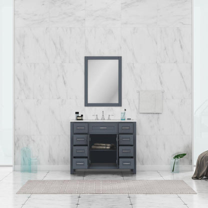 Alya Bath Norwalk 42" Single Gray Freestanding  Bathroom Vanity With Carrara Marble Top, Ceramic Sink and Wall Mounted Mirror - HE-101-42-G-CWMT + HE-101/102-42-W-M