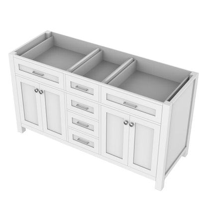 Alya Bath Norwalk 60" Double White Freestanding  Bathroom Vanity  With Brushed Nickel Edge Handles - HE-101-60D-W