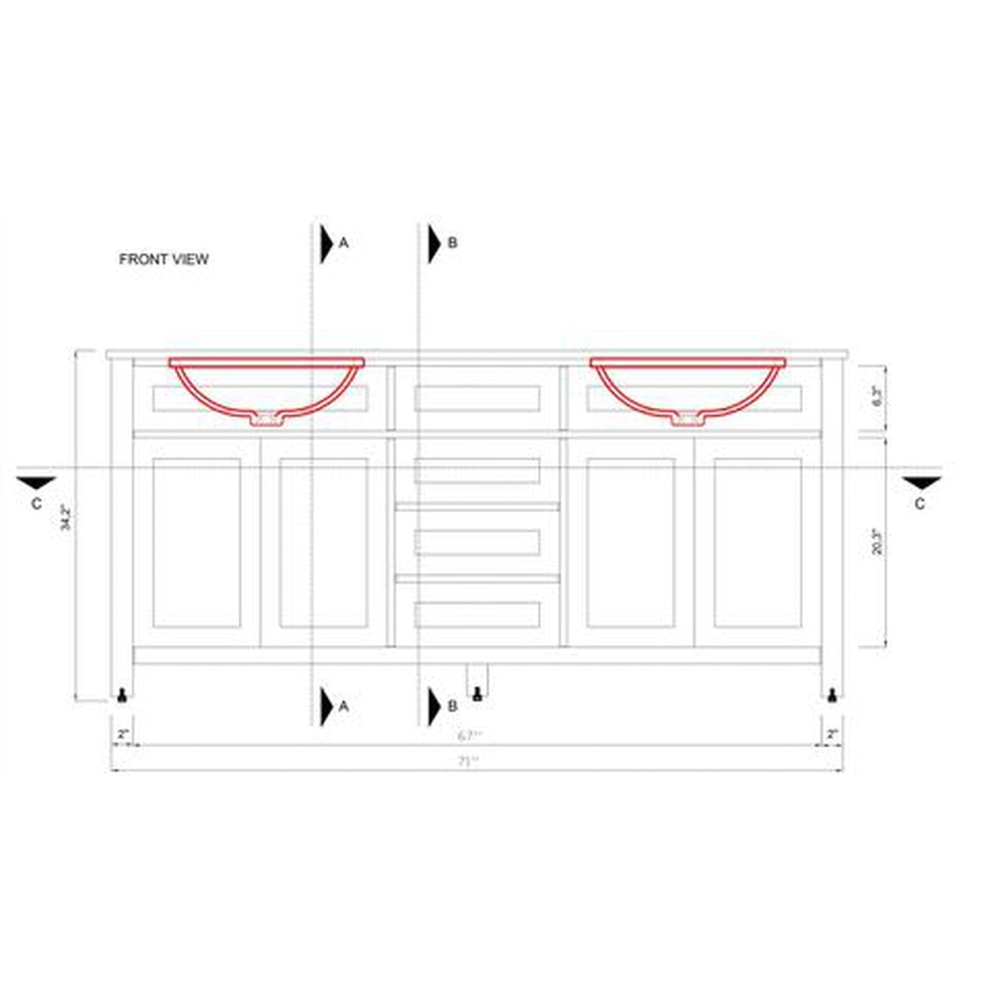 Alya Bath Norwalk 72" Double Blue Freestanding Bathroom Vanity With Carrara Marble Top, Ceramic Sink and Two Mirrors - HE-101-72D-B-CWMT + 2x HE-101/102-30-B-M