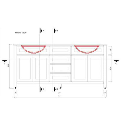 Alya Bath Norwalk 72" Double Blue Freestanding Bathroom Vanity With Carrara Marble Top, Ceramic Sink and Two Mirrors - HE-101-72D-B-CWMT + 2x HE-101/102-30-B-M
