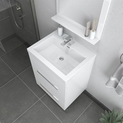 Alya Bath Ripley 24" Single White Modern Freestanding Single Bathroom Vanity With Integrated Acrylic Top, Acrylic Sink and Wall Mounted Mirror - AT-8080-W+AT-24-M-W