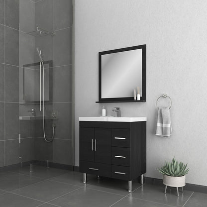 Alya Bath Ripley  30" Single Black Modern Freestanding  Bathroom Vanity With drawers, Integrated Acrylic Top, Acrylic Sink and Wall Mounted Mirror - AT-8050-B+AT-30-M-B