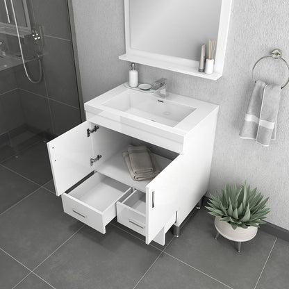 Alya Bath Ripley  30" Single White Modern Freestanding  Bathroom Vanity With Integrated Acrylic Top, Acrylic Sink and Wall Mounted Mirror - AT-8085-W+AT-30-M-W