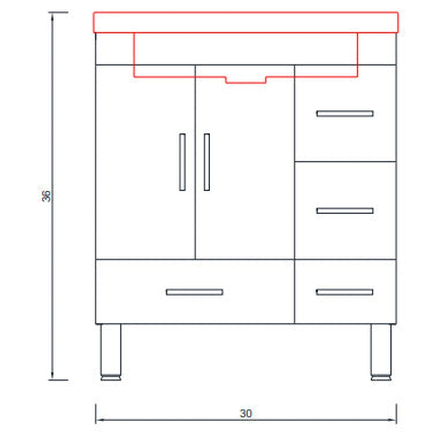 Alya Bath Ripley  30" Single White Modern Freestanding  Bathroom Vanity With drawers, Integrated Acrylic Top, Acrylic Sink and Wall Mounted Mirror - AT-8050-W+AT-30-M-W