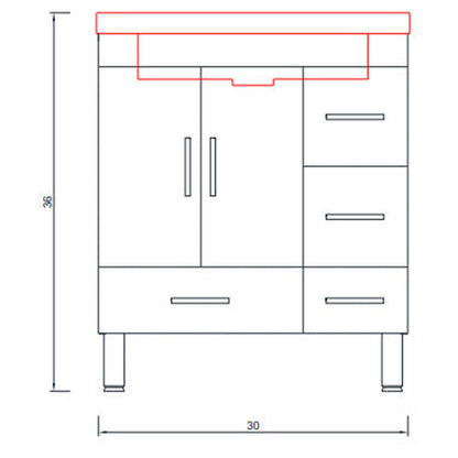 Alya Bath Ripley  30" Single White Modern Freestanding  Bathroom Vanity With drawers, Integrated Acrylic Top, Acrylic Sink and Wall Mounted Mirror - AT-8050-W+AT-30-M-W