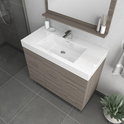 Alya Bath Ripley 39" Single Gray Modern Freestanding  Bathroom Vanity With Integrated Acrylic Top, Acrylic Sink and Wall Mounted Mirror - AT-8041-G+AT-36-M-G