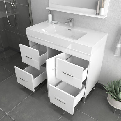Alya Bath Ripley 39" Single White Modern Freestanding  Bathroom Vanity With Integrated Acrylic Top, Acrylic Sink and Wall Mounted Mirror - AT-8041-W+AT-36-M-W