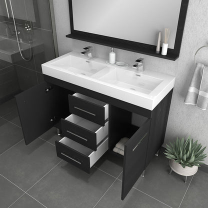Alya Bath Ripley 48" Double Black Modern Freestanding  Bathroom Vanity With Integrated Acrylic Top, Acrylic Sink and Wall Mounted Mirror - AT-8048-B-D+AT-48-M-B