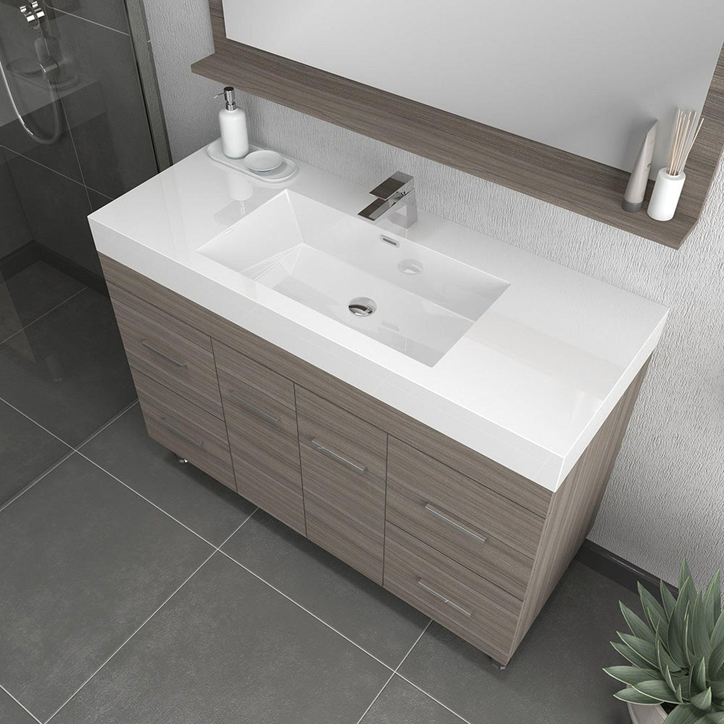 Alya Bath Ripley 48" Single Gray Modern Freestanding  Bathroom Vanity With Integrated Acrylic Top, Acrylic Sink and Wall Mounted Mirror - AT-8042-G+AT-48-M-G