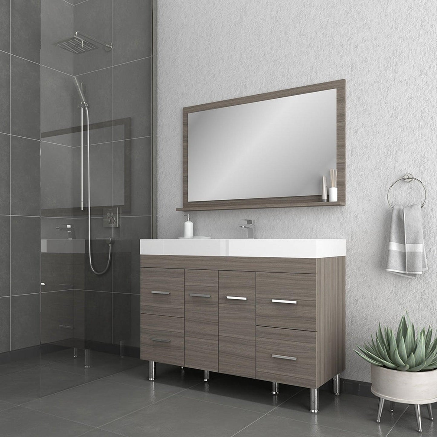 Alya Bath Ripley 48" Single Gray Modern Freestanding  Bathroom Vanity With Integrated Acrylic Top, Acrylic Sink and Wall Mounted Mirror - AT-8042-G+AT-48-M-G