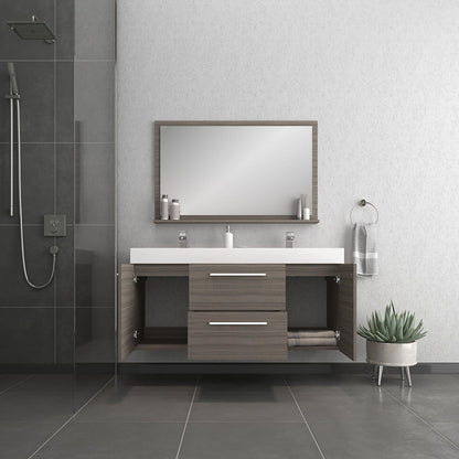 Alya Bath Ripley  54" Double Gray Modern Wall Mounted  Bathroom Vanity With Integrated Acrylic Top, Acrylic Sink and Wall Mounted Mirror - AT-8047-G-D+AT-48-M-G