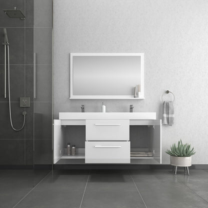 Alya Bath Ripley 54" Double White Modern Wall Mounted Bathroom Vanity With Integrated Acrylic Top, Acrylic Sink and Wall Mounted Mirror - AT-8047-W-D+AT-48-M-W