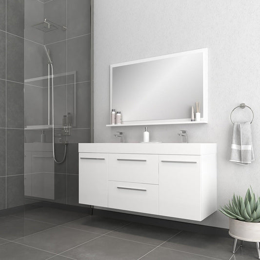 Alya Bath Ripley 54" Double White Modern Wall Mounted Bathroom Vanity With Integrated Acrylic Top, Acrylic Sink and Wall Mounted Mirror - AT-8047-W-D+AT-48-M-W