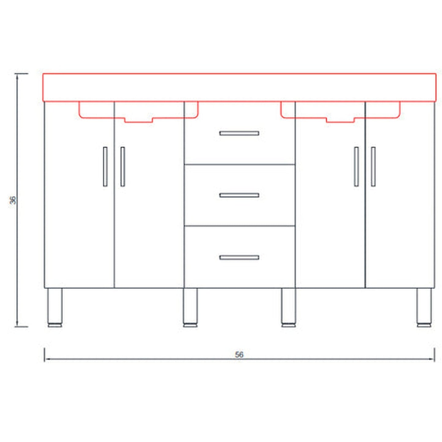 Alya Bath Ripley 56" Double Black Modern Freestanding Bathroom Vanity With Integrated Acrylic Top, Acrylic Sink and Wall Mounted Mirror - AT-8043-B-D+2x AT-24-M-B