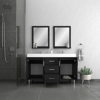 Alya Bath Ripley 60" Double Black Modern Freestanding Bathroom Vanity With Integrated Acrylic Top, Acrylic Sink and Wall Mounted Mirror - AT-8043-B-60+2x AT-24-M-B