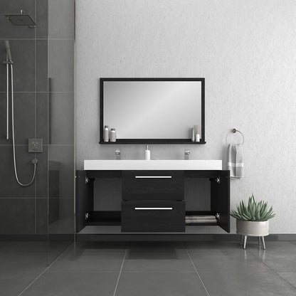 Alya Bath Ripley 60" Double Black Modern Wall Mounted Bathroom Vanity With Integrated Acrylic Top, Acrylic Sink and Wall Mounted Mirror - AT-8047-B-60+AT-48-M-B
