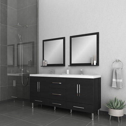 Alya Bath Ripley 67" Double Black Modern Freestanding Bathroom Vanity With Integrated Acrylic Top, Acrylic Sink and Wall Mounted Mirror - AT-8063-B+2x AT-30-M-B